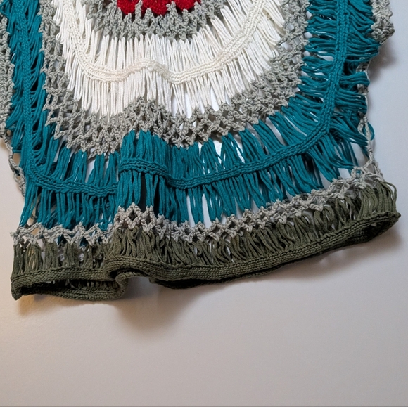 Boho Crochet Knit Top Multicolor Flower Design Festival Hippie Style Batwing - Picture 11 of 14